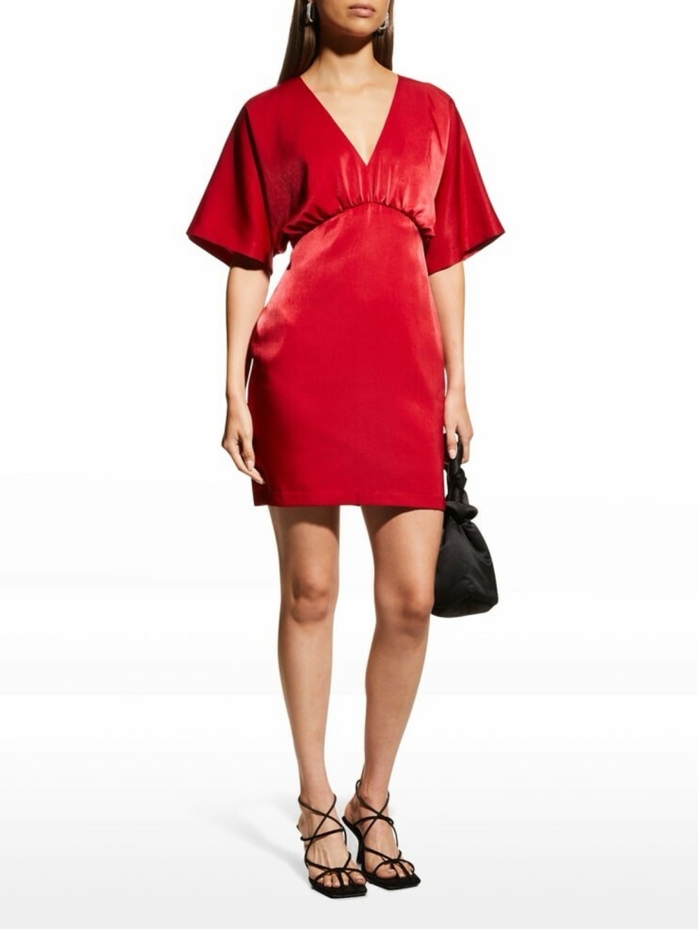 Women's Aidan Mattox Red Kimono-Sleeve V-Neck Satin Dress Size 8